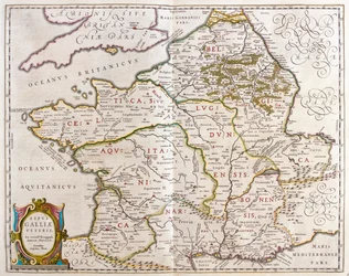 Muinaisen Ranskan maat, teoksessa "Theatrum Orbis Terrarum, sive Atlas Novus", Willem Blaeu, Amsterdam.