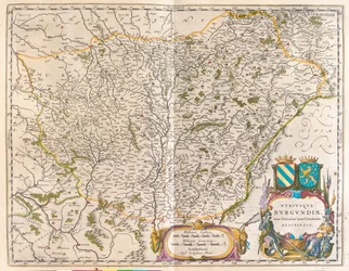 Crevant - Montbeliard - Varennes-sur-allier, Willem Blaeun teoksessa "Theatrum Orbis Terrarum, sive Atlas Novus", Amsterdam.