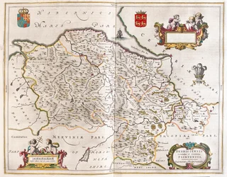 Denbigh ja Flintshie, teoksessa "Theatrum Orbis Terrarum, sive Atlas Novus", Willem Blaeu, Amsterdam.