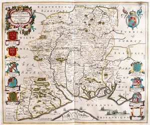 Hampshire ja Southampton, julkaisussa "Theatrum Orbis Terrarum, sive Atlas Novus", Willem Blaeu, Amsterdam.