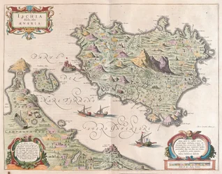 Ischian saari, Italia, Willem Blaeun teoksessa "Theatrum Orbis Terrarum, sive Atlas Novus", Amsterdam.