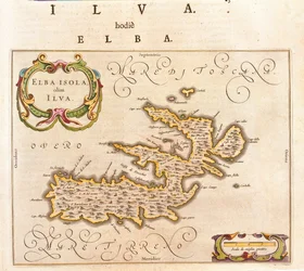 Elben saari, Italia, Willem Blaeun teoksessa "Theatrum Orbis Terrarum, sive Atlas Novus", Amsterdam.