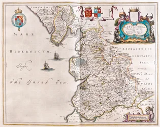 Lancaster ja Lancastshire, teoksessa "Theatrum Orbis Terrarum, sive Atlas Novus", Willem Blaeu, Amsterdam.