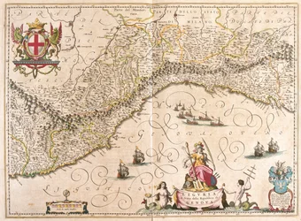 Liguria, Italia, Willem Blaeun teoksessa "Theatrum Orbis Terrarum, sive Atlas Novus", Amsterdam.