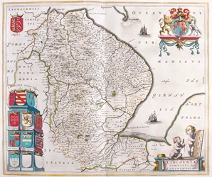 Lincoln shire, teoksessa "Theatrum Orbis Terrarum, sive Atlas Novus", kirjoittanut Willem Blaeu, Amsterdam.