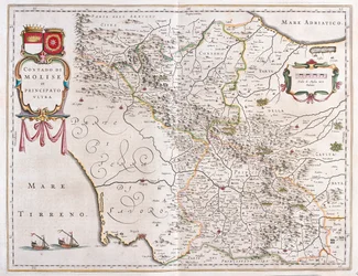 Molise, Benevento, Avellino, Italia,julkaisussa "Theatrum Orbis Terrarum, sive Atlas Novus", Willem Blaeu, Amsterdam.