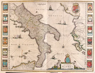 Napoli, Italia, Willem Blaeun teoksessa "Theatrum Orbis Terrarum, sive Atlas Novus", Amsterdam.