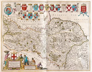 Yorkshiren pohjoisosa, Willem Blaeun teoksessa "Theatrum Orbis Terrarum, sive Atlas Novus", Amsterdam.