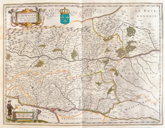 Lyonin pohjoinen alue, Willem Blaeun teoksessa "Theatrum Orbis Terrarum, sive Atlas Novus", Amsterdam.