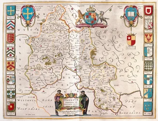 Oxfordshire, julkaisussa "Theatrum Orbis Terrarum, sive Atlas Novus", kirjoittanut Willem Blaeu, Amsterdam.
