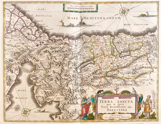 Palestiina, teoksessa "Theatrum Orbis Terrarum, sive Atlas Novus", kirjoittanut Willem Blaeu, Amsterdam.