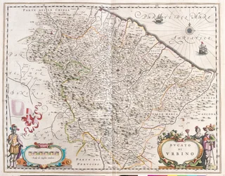 Pesaro ja Urbino, Italia, Willem Blaeun teoksessa "Theatrum Orbis Terrarum, sive Atlas Novus", Amsterdam.