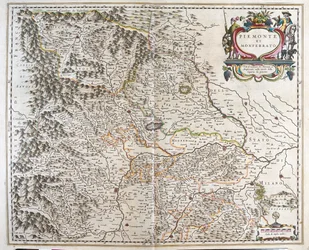 Piemont (Italian alue), teoksessa "Theatrum Orbis Terrarum, sive Atlas Novus", Willem Blaeu, Amsterdam.