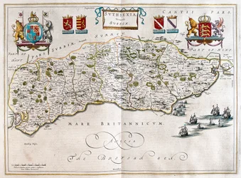 Sussex, teoksessa "Theatrum Orbis Terrarum, sive Atlas Novus", Willem Blaeu, Amsterdam.