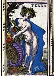 Maa, yksi neljästä elementistä, jotka esitetään Amsterdamissa vuonna 1655 painetussa W. Blaeun atlasissa.