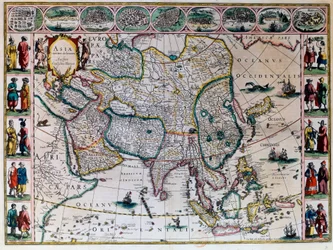 Maailman teatteri tai uusi atlas Amsterdam. Willem Janszoon Blaeu (1571-1638) Aasian maantieteellinen kartta