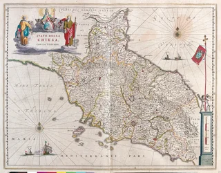 Toscana ja Vatikaani, Italia, Willem Blaeun teoksessa "Theatrum Orbis Terrarum, sive Atlas Novus", Amsterdam.