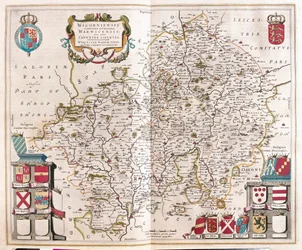 Worcestershire, warwikshire, Willem Blaeun teoksessa "Theatrum Orbis Terrarum, sive Atlas Novus", Amsterdam.