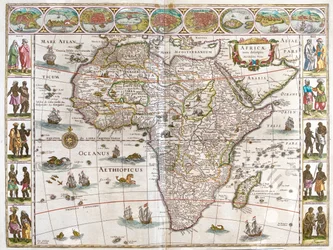 Afrikka, teoksessa "Theatrum Orbis Terrarum, sive Atlas Novus", kirjoittanut Willem Blaeu, Amsterdam.