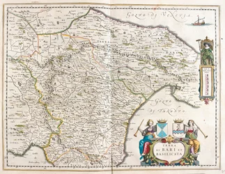 Barin ja Basilicatan kaupunki Italiassa, Willem Blaeun "Theatrum Orbis Terrarum, sive Atlas Novus", Amsterdam.