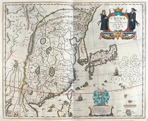ensimmäinen Blaeun Kiinan kartoista, julkaisussa "Theatrum Orbis Terrarum, sive Atlas Novus", Willem Blaeu, Amsterdam.