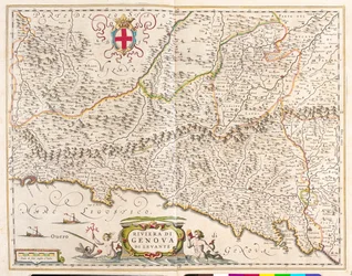 iItäinen Riviera Liguria, Italia, n "Theatrum Orbis Terrarum, sive Atlas Novus", Willem Blaeu, Amsterdami