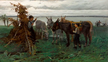""Garcons gardant des anes"" (Pojat paimentavat aaseja) Peinture de Willem Maris (1844-1910) - 1865 - Öljy kankaalle Koko 90,3x138 cm Gemeentemuseum The Haag
