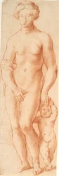 Venus ja Cupid. Veistosryhmä edestä katsottuna