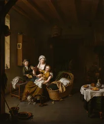 Äiti ruokkimassa lastaan Onnellinen äiti, 1707.