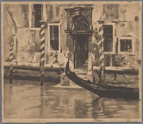 Gondoli tulossa Grand Canalille, Venetsiaan