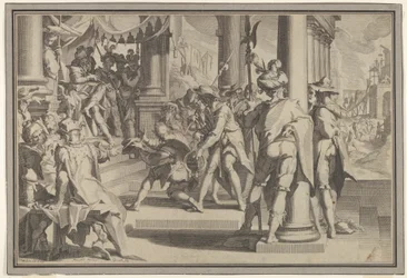 Allegoria oikeudenmukaisuudesta Lain pyhyys ja oikeuskohtaus, joka kuvaa miehen armahdusta..., 1605.
