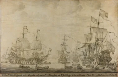Sotaneuvosto seitsemän provinssin laivalla, Michiel Adriaensz de Ruyterin lippulaivalla, 10. kesäkuuta 1666, ennen neljän päivän taistelua: jakso toisesta Englannin ja Hollannin sodasta
