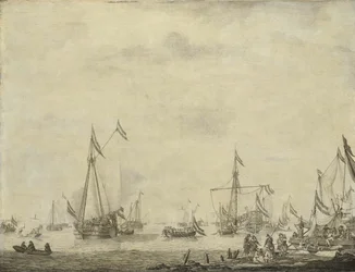 Royal Yacht ja State Yacht Sail Moerdijkista Charles II, Englannin kuningas, aluksella, 1660