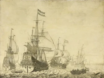 Merimaisema hollantilaisten sotamiesten kanssa, mukaan lukien Drenthe ja prinssi Frederick-Henry, n. 1670 (maalaus paneelissa)
