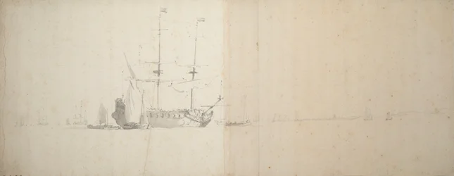 Hollantilainen laiva ankkurissa rannikon edustalla, noin 1666 (grafiitti)