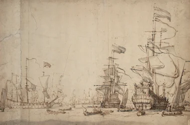 Alankomaiden laivaston sotaneuvosto Toukokuu 1665, noin 1674 (kynä, ruskea muste, harmaa tussi).