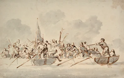 Taistelu veneissä barbaarimerirosvojen kanssa, noin 1685 (piirustus).