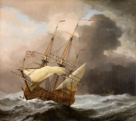 Englantilainen Hampton Court -laiva myrskyssä, 1678-80.