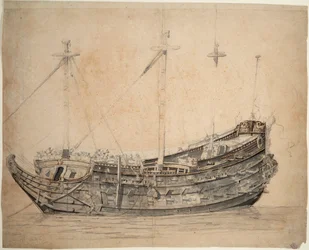 Muotokuva Amsterdamin amiraliteetin 50-tykkisestä laivasta "Vrijheid", joka rakennettiin vuonna 1651 ja räjäytettiin taistelussa vuonna 1676, noin 1653 (grafiitti, harmaa tussi, ruskea kynä, muste).