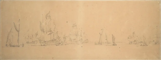 Hollannin laivasto kevyessä ilmassa, noin 1666 (grafiitti, harmaa pesu).