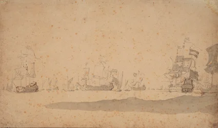 Hollannin laivasto makaa, luultavasti toukokuussa 1672, noin 1672 (grafiitti, harmaa pesu).