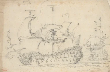 Kaksi englantilaista kolmosraatia lähdössä liikkeelle, noin 1675 (lyijykynä).