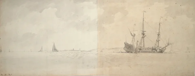 Hollantilainen sotalaiva ankkurissa, noin 1666 (grafiitti).