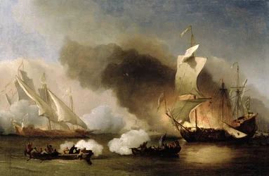 Toiminta Barbary Coastin edustalla keittiöiden ja englantilaisten laivojen kanssa, n. 1695 (öljy kankaalle)