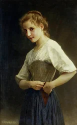 Päivän alussa (maalaiselämää: nuori maalaistyttö pukeutumassa). William-Adolphe Bouguereaun (William Adolphe Bouguereau) maalaus.