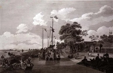 Näkymä Pao-Yng-järvelle, jossa sen erottaa Grand Canalista Maan pengerrys, kaiverrettu William (1747-1810) ja Elizabeth Ellis, pubi. kirjoittanut G. Nicol