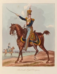 Kolmastoista Light Dragoons    (akvatinta, värillinen)