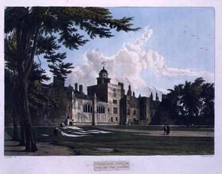 Charter House Play Groundista, "History of Charter House Schoolista", osa "History of the Colleges", kaiverrettu William James Bennettin (1787-1844) pubi. kirjoittanut R. Ackermann