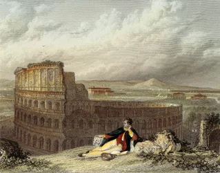 Lord Byron miettii Colosseumia (värillinen kaiverrus)