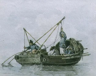 Kiinalaiset kalastajat roskapostissa (akvarelli)